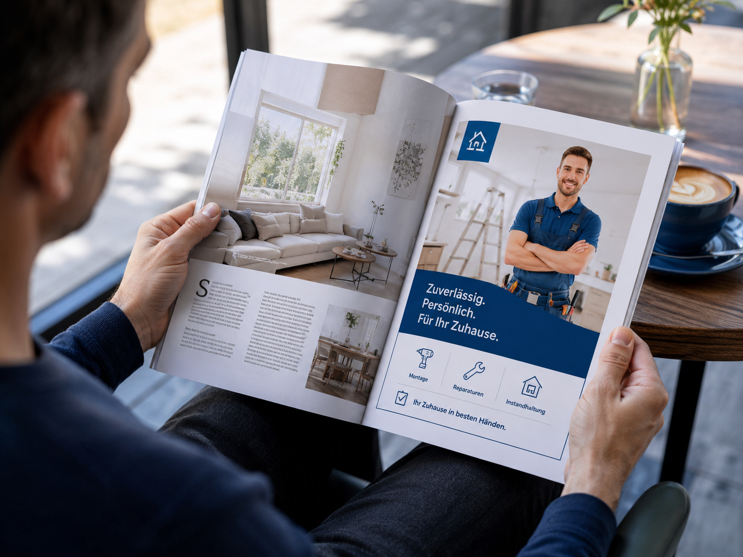Nahaufnahme einer aufgeschlagenen Zeitschrift zur Veranschaulichung von Printmarketing.